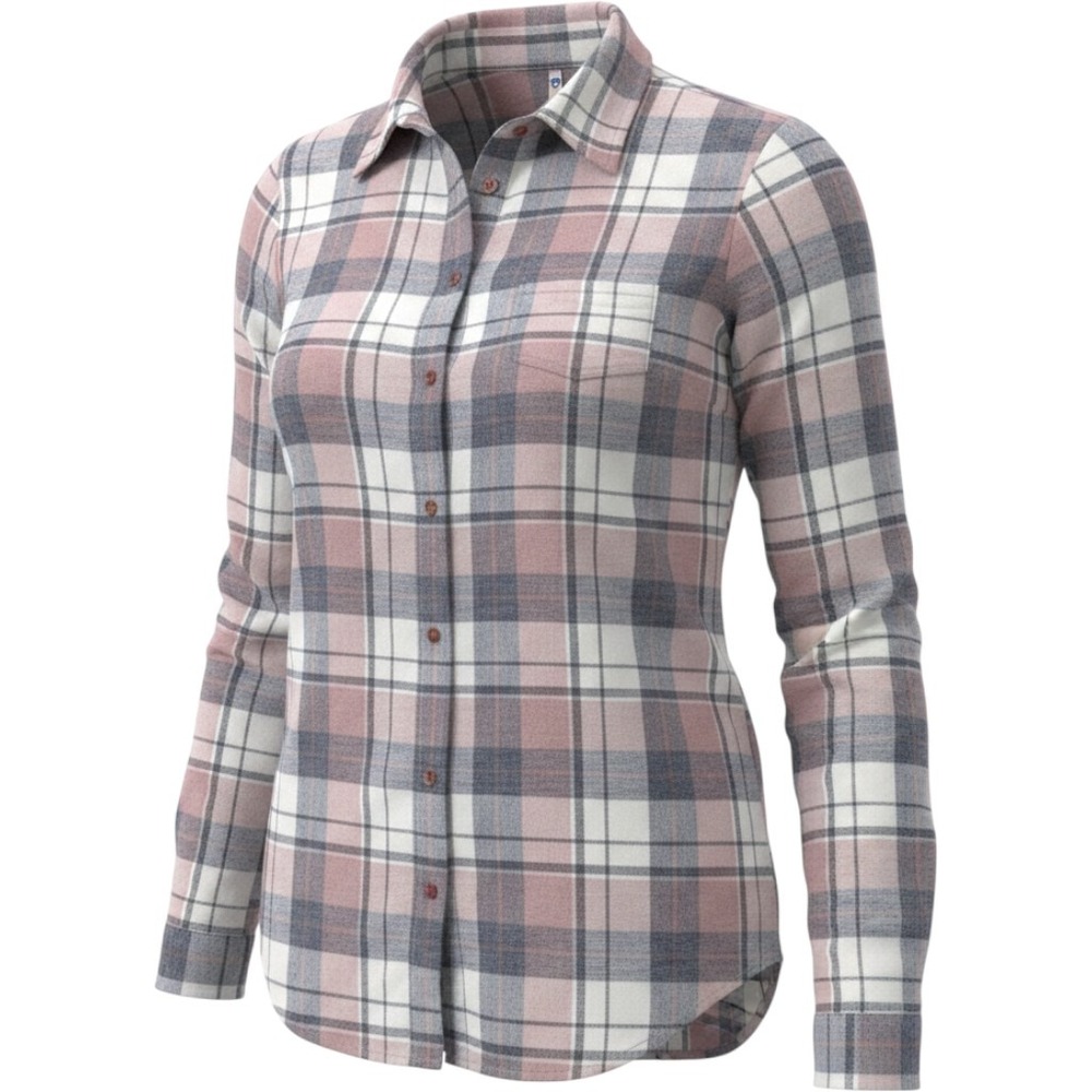Kuhl Womens Plaid Flannel Button Down Shirt Pink Gray White Size M Long Sleeve